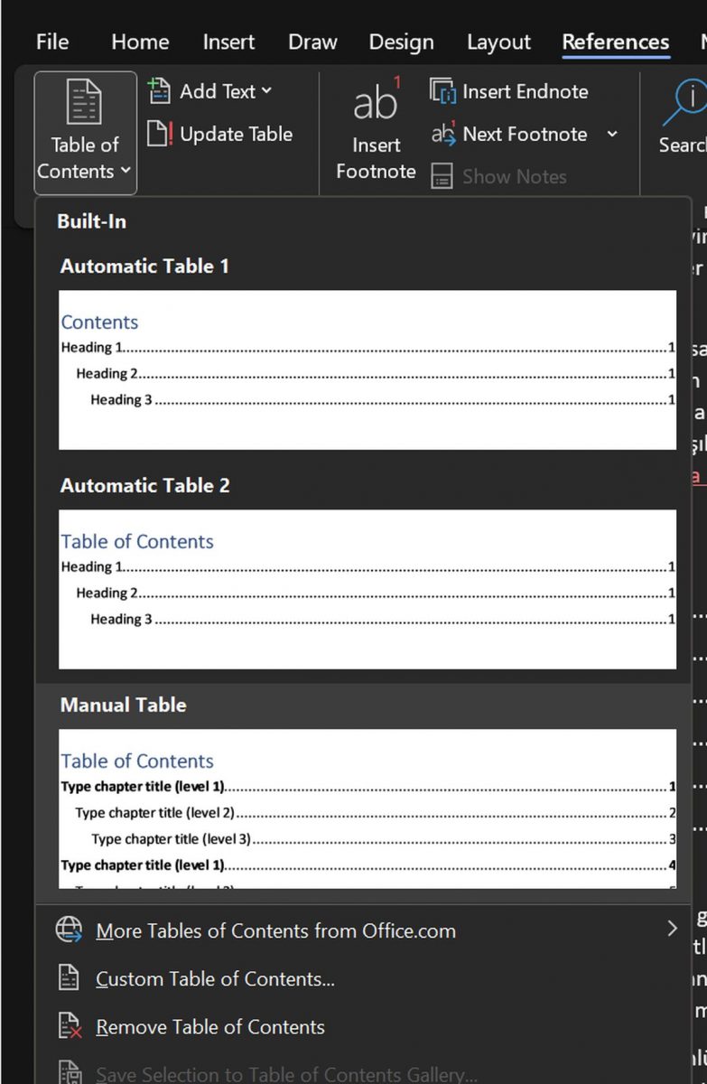 How to make a table of contents in Word?