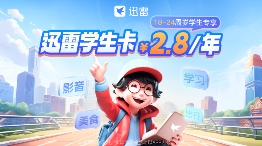 迅雷学生卡新推出：只需1.99元-2.8元，即可享受2TB云盘空间