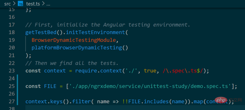 Angular implementation only executes new unit tests under development