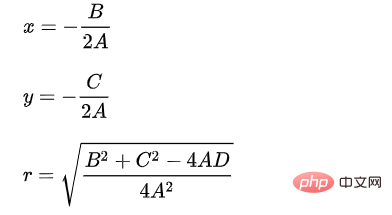 PHP algorithm exercise ten: Calculate the radius and center coordinates of a circle