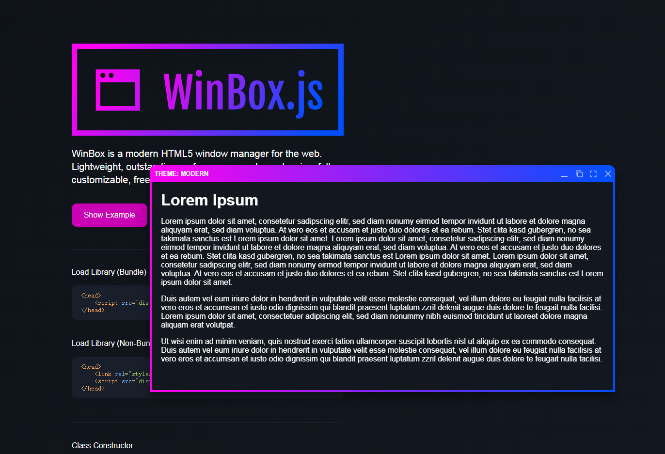 경량 html5 WinBox.js 페이지 팝업 플러그인