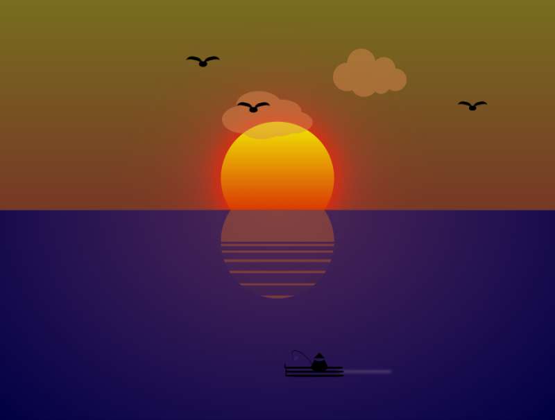 Beautiful morning seaside scenery sunrise cartoon background picture animation special effects