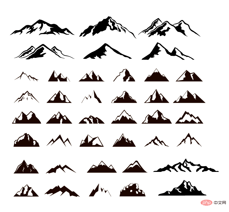 Black and white style mountain icon vector material (EPS PNG)