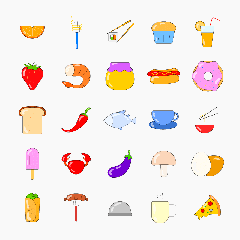 25个彩色的食物图标矢量素材(EPS+PNG)